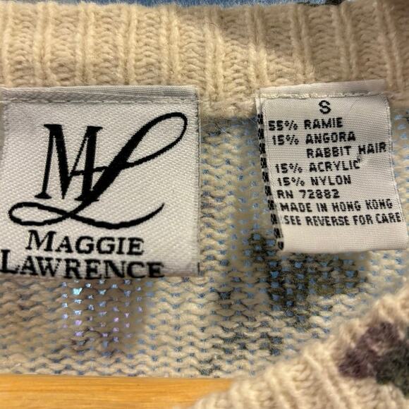 Purple White Floral Cardigan Cottagecore GrannyCore w/faux pearl buttons, Size S - Picture 4 of 6